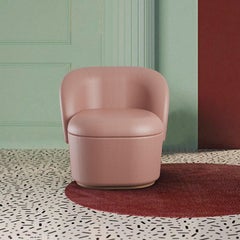 Mid-Century Modern Bisou Armchair with Laser Vintage Rose Upholstery, Wood Base