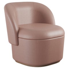 Fauteuil Bisou moderne du milieu du siècle dernier avec tapisserie rose vintage au laser, base en bois