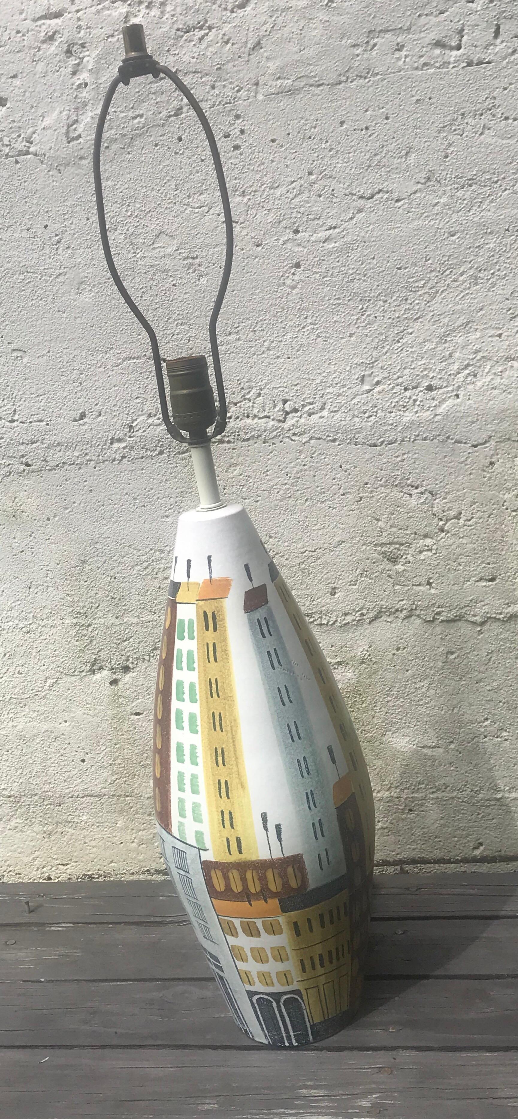Italian Mid-Century Modern Bitossi Ceramic Table Lamp, Cityscape, 1960s, Italy
