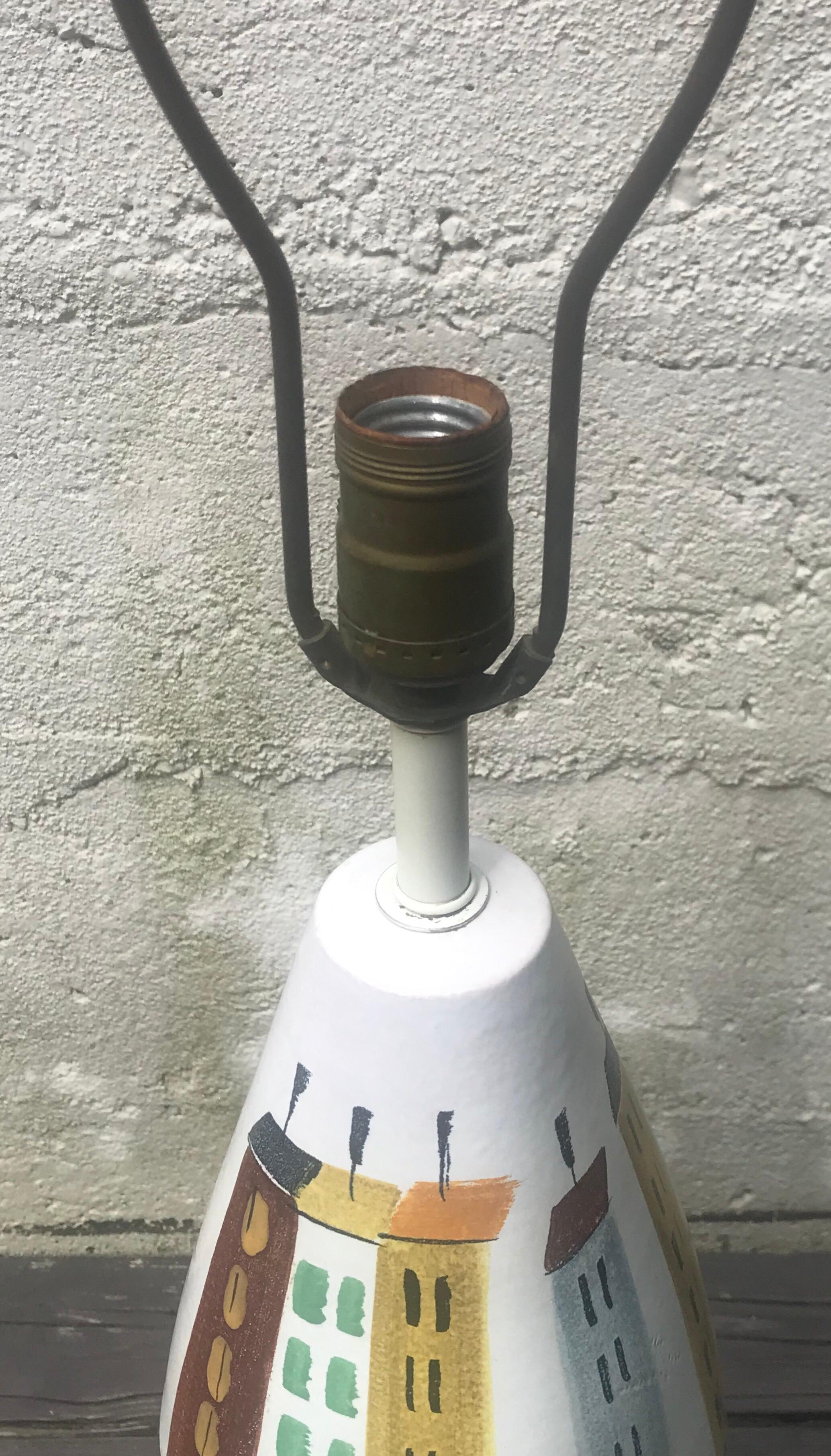 Glazed Mid-Century Modern Bitossi Ceramic Table Lamp, Cityscape, 1960s, Italy