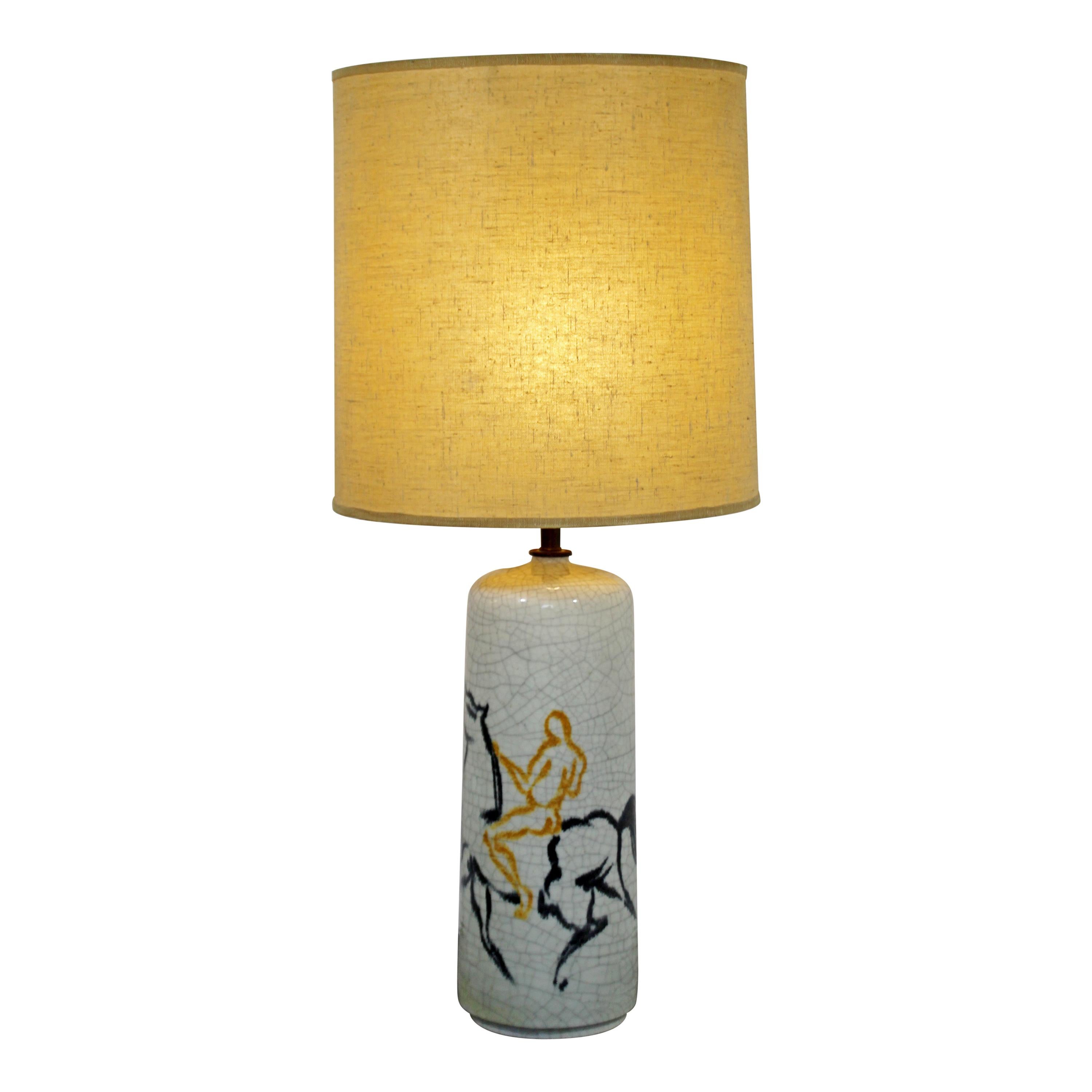 Mid-Century Modern Bitossi Ceramic Table Lamp Italian Original Brass Finial