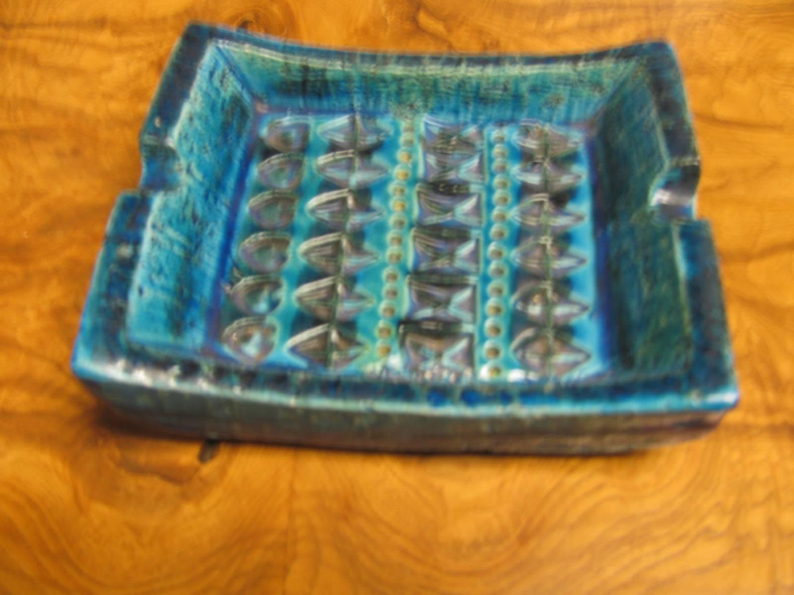 Italian Mid-Century Modern Bitossi Rimini Blue Cigarette Ashtray by Aldo Londi
