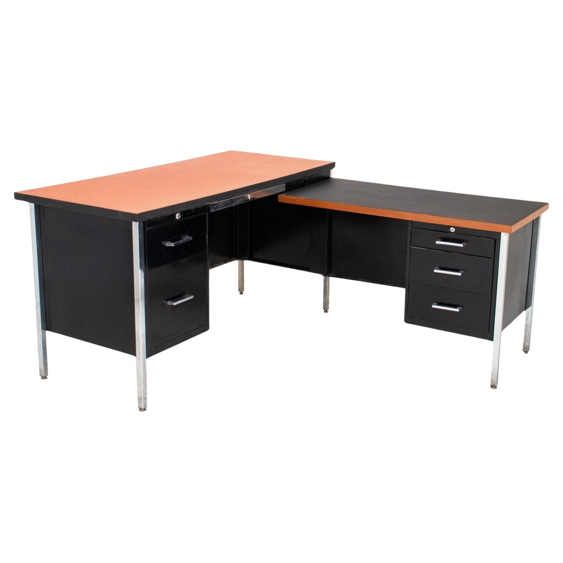 Mid-Century Modern Black Aluminum & Chrome Desk