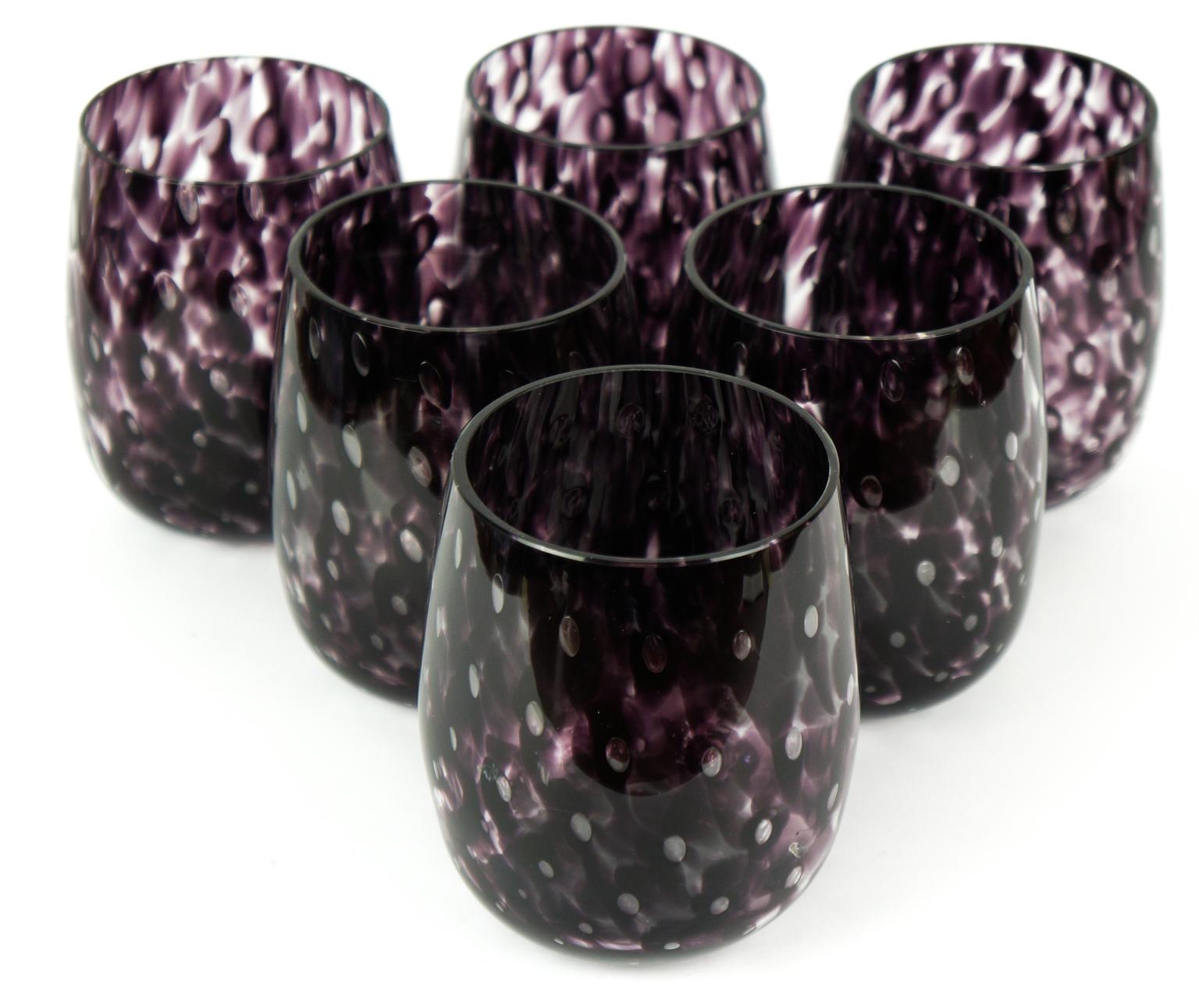 Mid-Century Modern Black Amethyst Set of Six Murano Drinking Glasses Tumbler For Sale 4