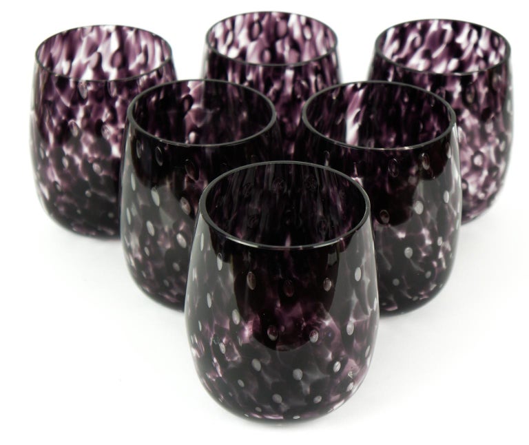 MidCentury Modern Black Amethyst Set of Six Murano Drinking Glasses