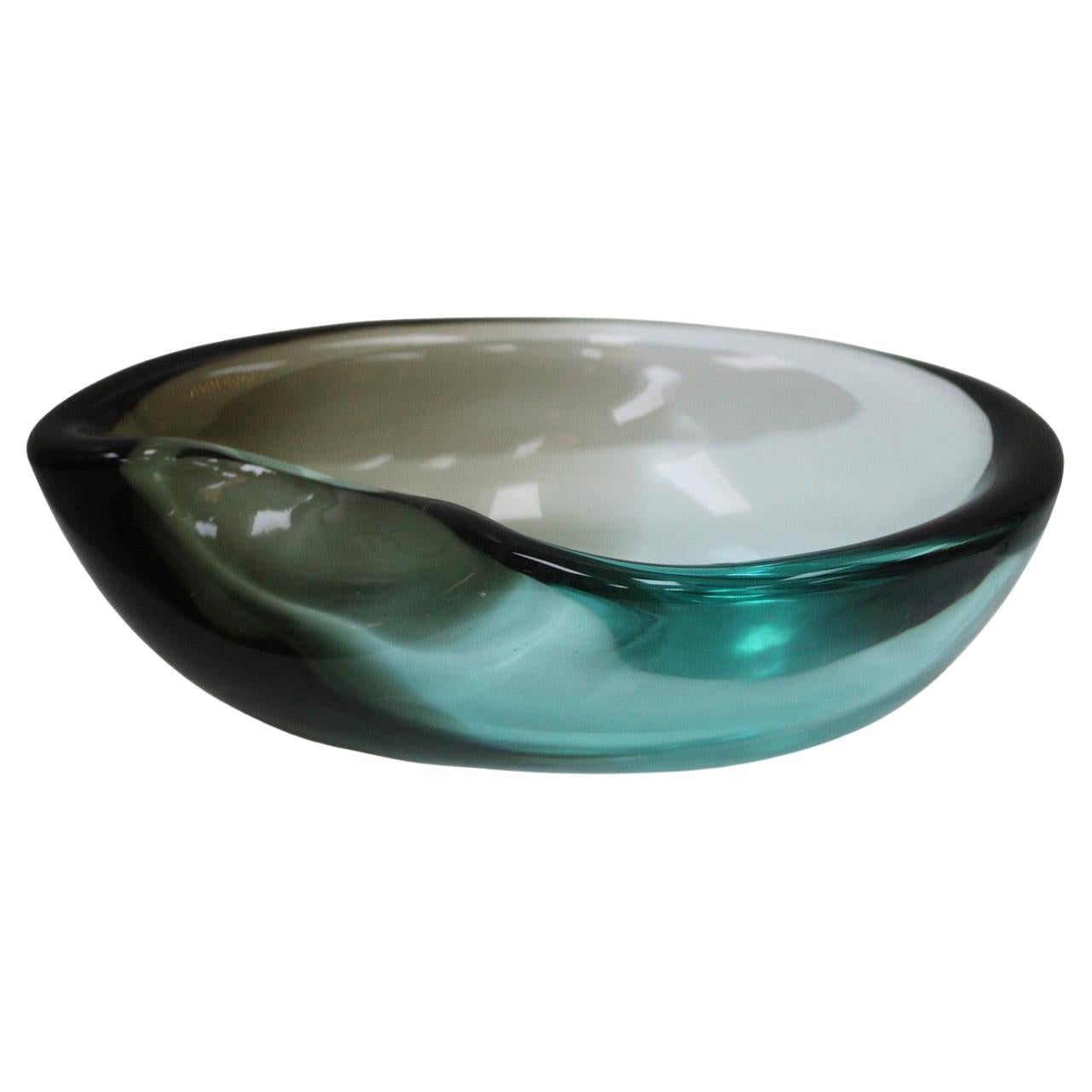 Mid-Century Modern Black and Blue Murano Glass Bowl 1970 For Sale