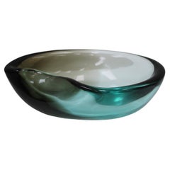 Vintage Mid-Century Modern Black and Blue Murano Glass Bowl 1970