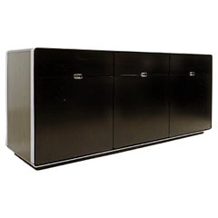 Mid-Century Modern Black and Chrome Sideboard, 1970s