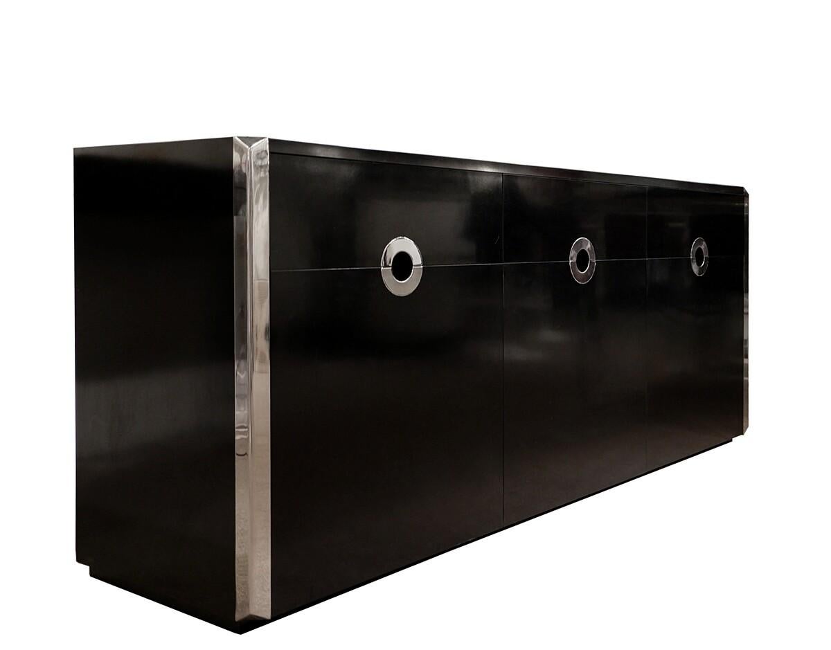 Mid Century Modern Black and Chrome Sideboard by Willy Rizzo for Mario Sabot, Italy, 1970s.