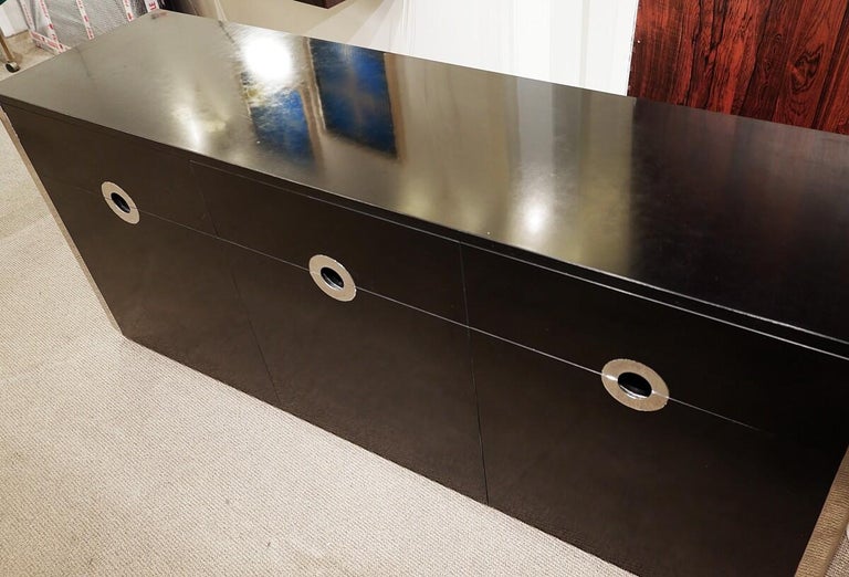 Italian Mid Century Modern Black and Chrome Sideboard by Willy Rizzo for Mario Sabot