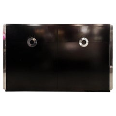 Vintage Mid-Century Modern Black and Chrome Sideboard by Willy Rizzo for Mario Sabot