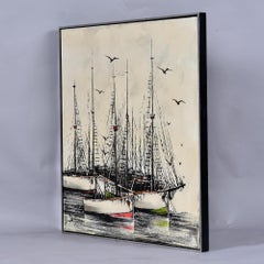 Mid-Century Oil Painting of Sailboats, Signed R. Styles, 37x37 in