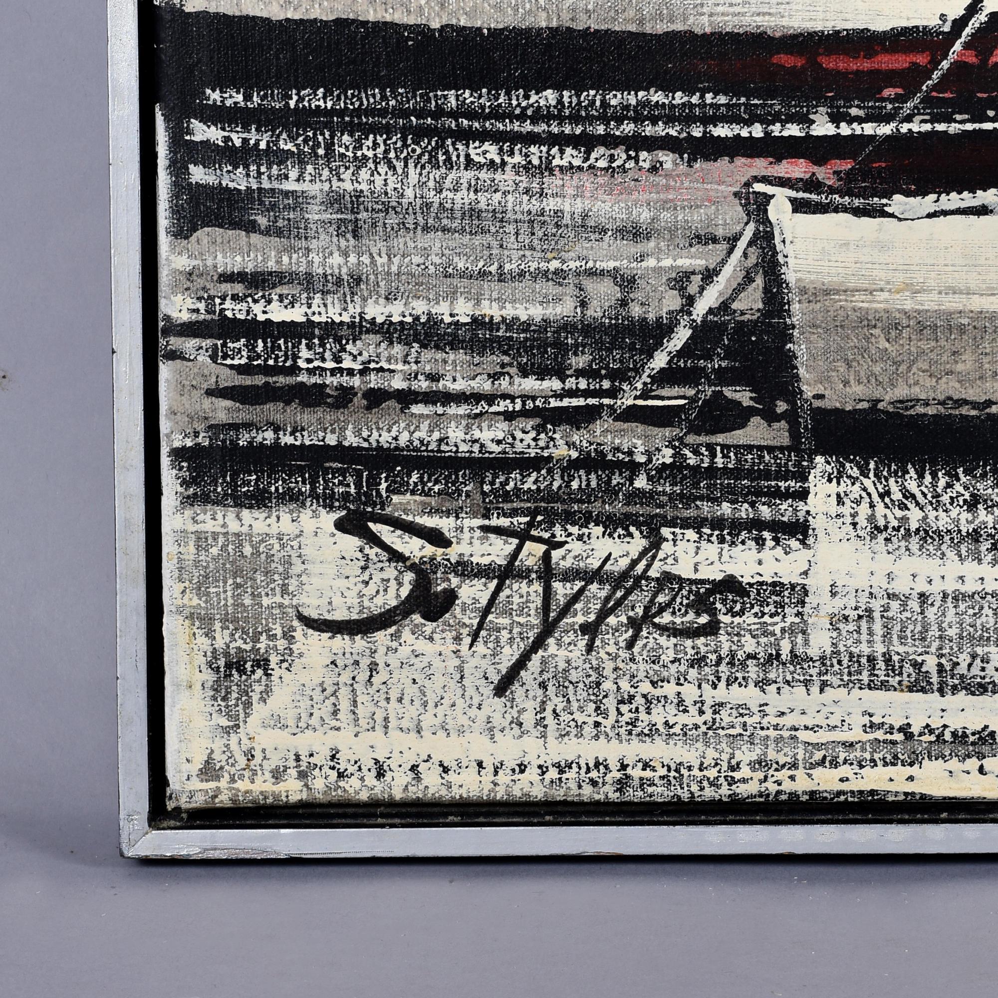 Cuadro velero náutico negro y crema moderno de mediados de siglo de R. Styles en venta 1