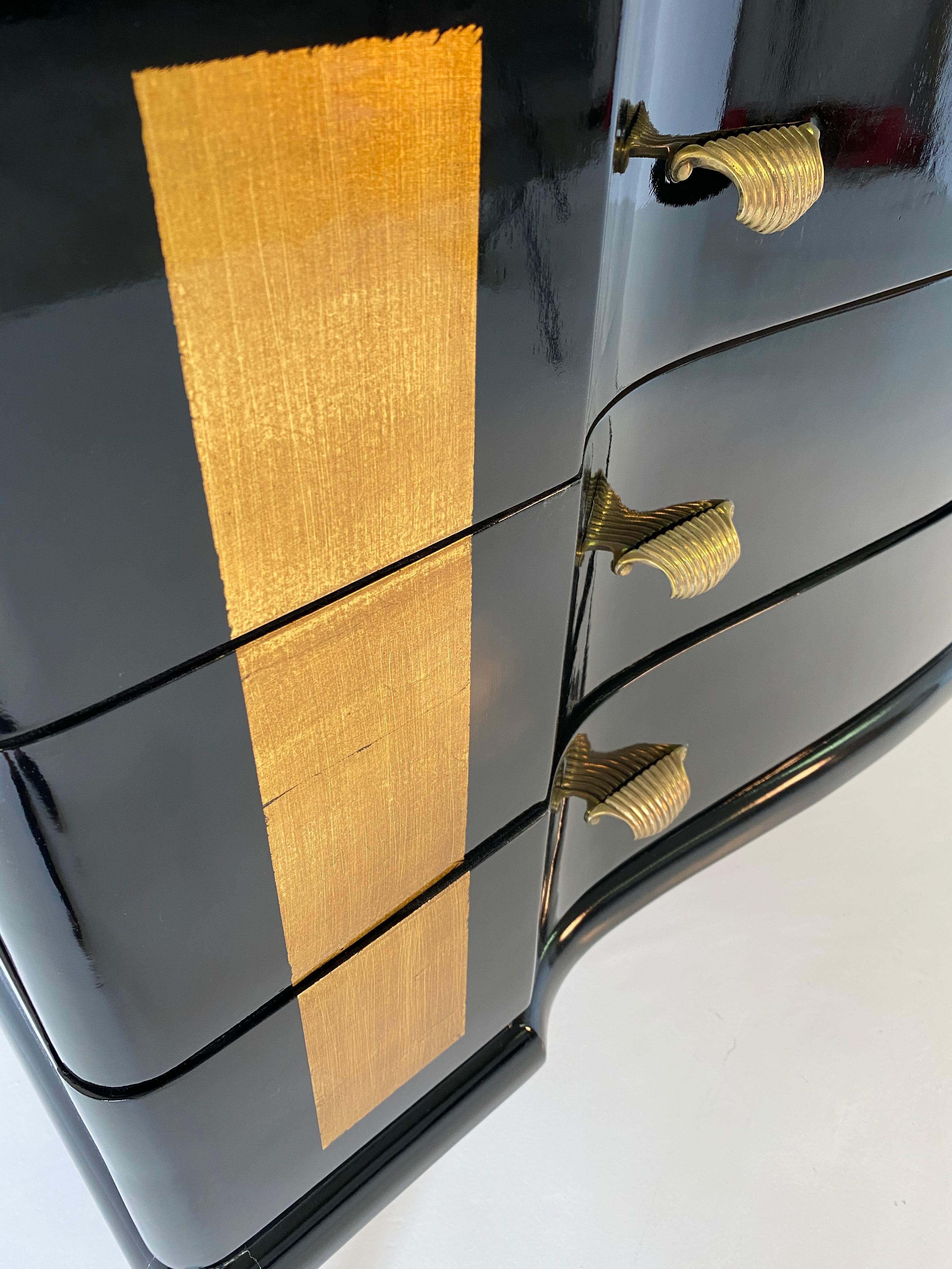 Italian Mid-Century Modern Black and Gold Leaf Chest of Drawers, 1950s 1
