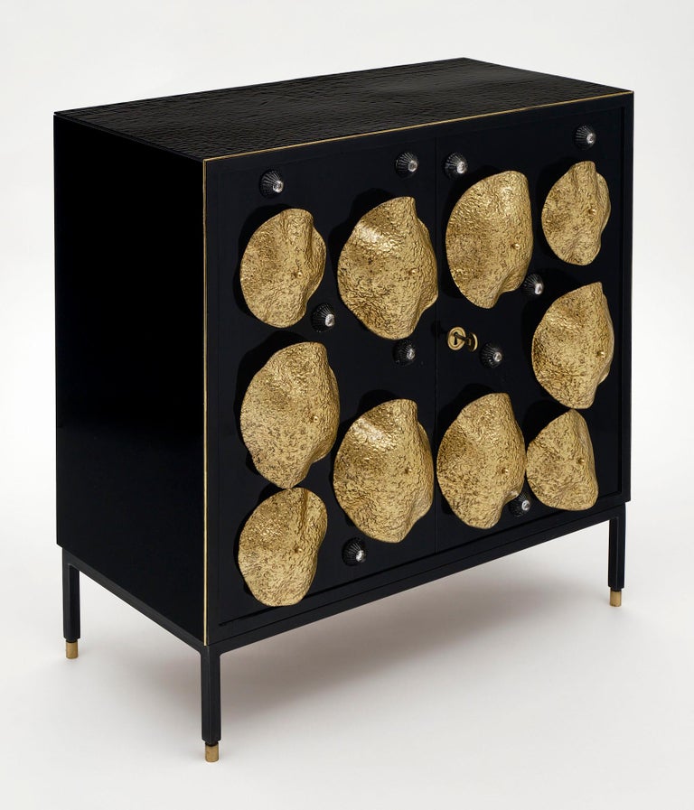 Italian Mid-Century Modern Black and Gold Murano Glass Cabinet For Sale