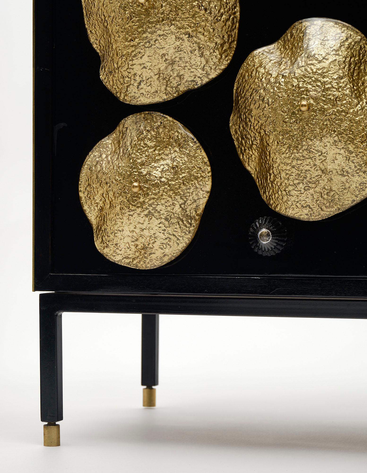 Brass Mid-Century Modern Black and Gold Murano Glass Cabinet