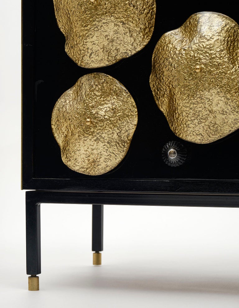 Brass Mid-Century Modern Black and Gold Murano Glass Cabinet For Sale