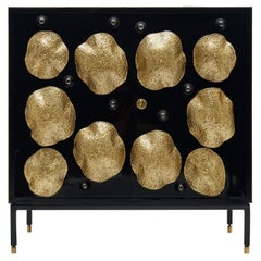 Mid-Century Modern Black and Gold Murano Glass Cabinet