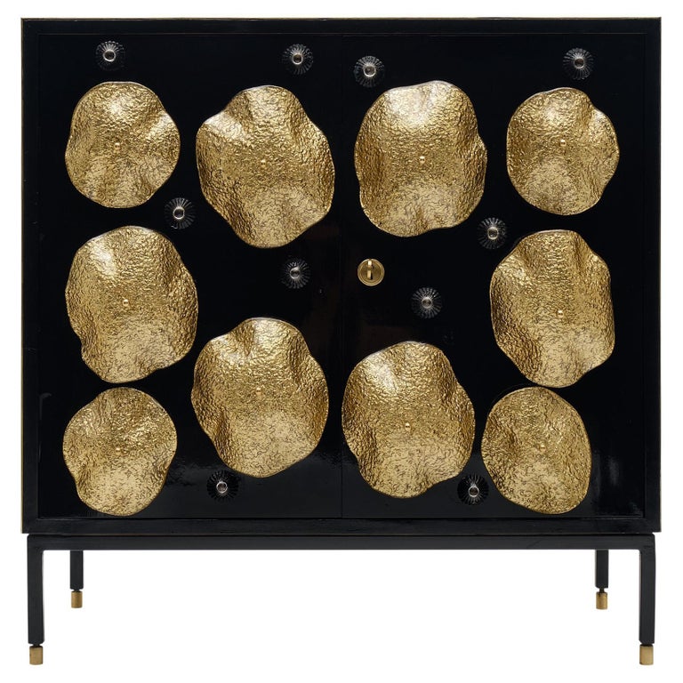 Mid-Century Modern Black and Gold Murano Glass Cabinet For Sale