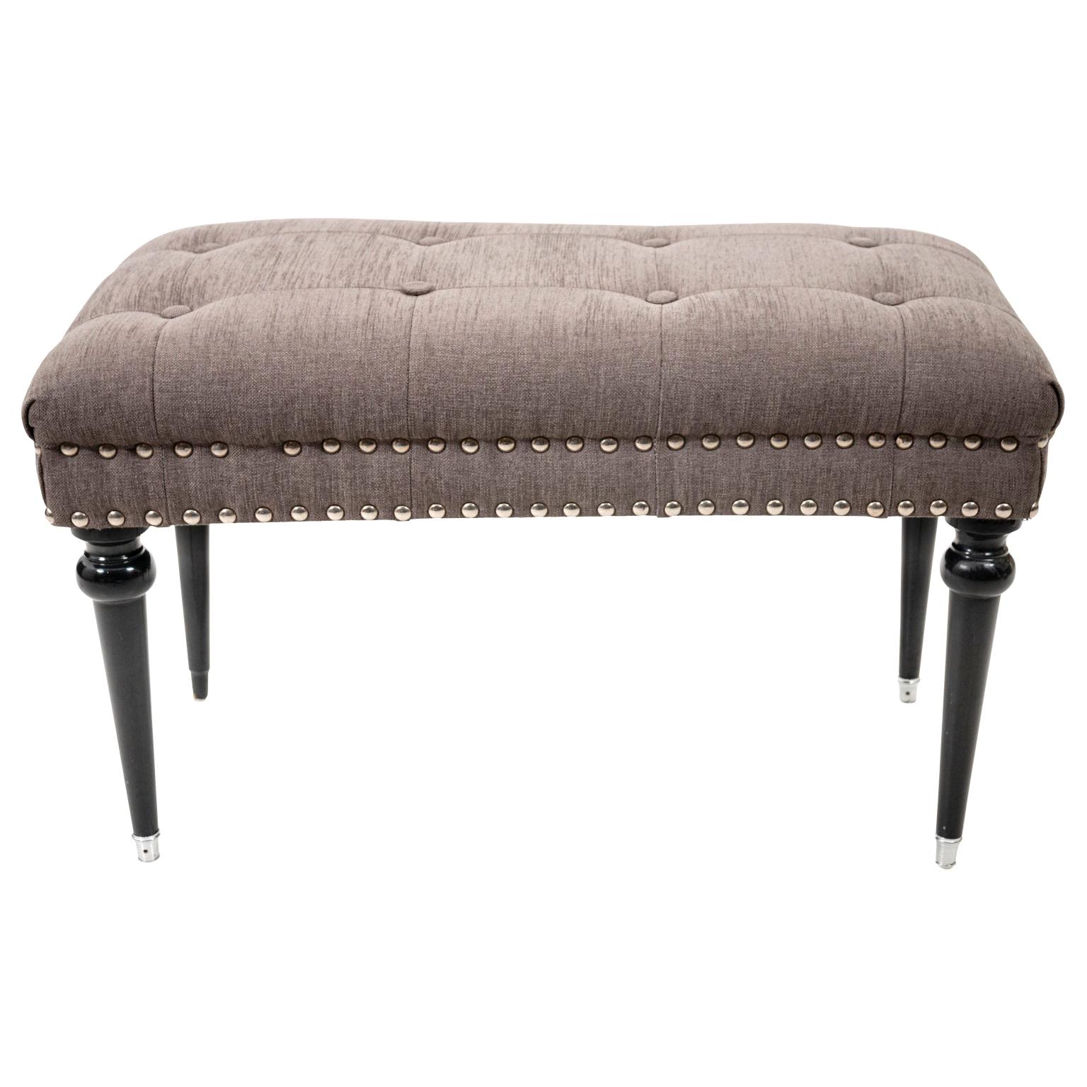 Mid-Century Modern Black and Grey Tufted Bench