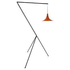 Mid-Century Modern Black and Orange Iron Tripod Floor Lamp Mid-Century Modern Black and Orange Iron Tripod Floor Lamp