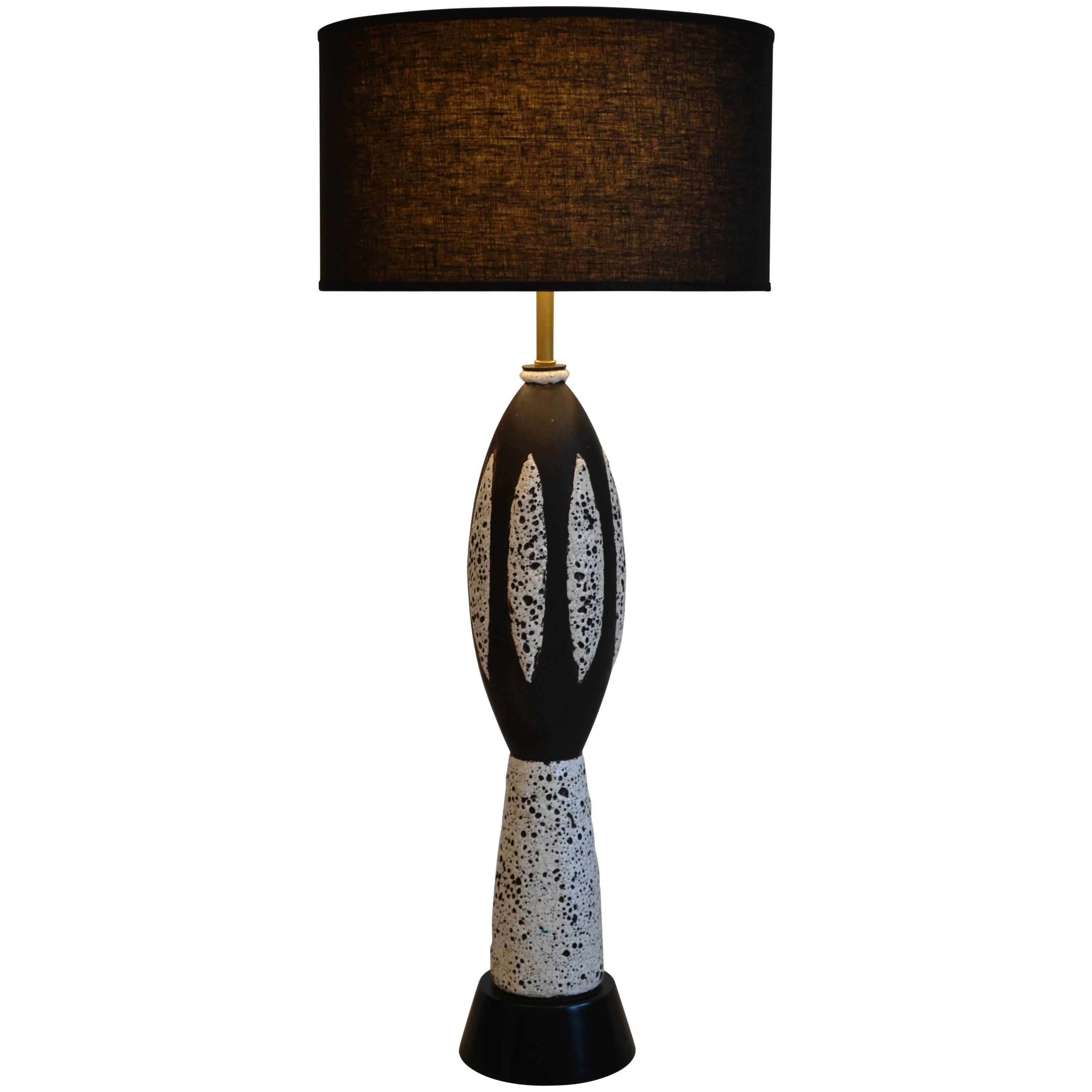 Mid-Century Modern Black and White Ceramic Table Lamp, Large Scale, 1950's