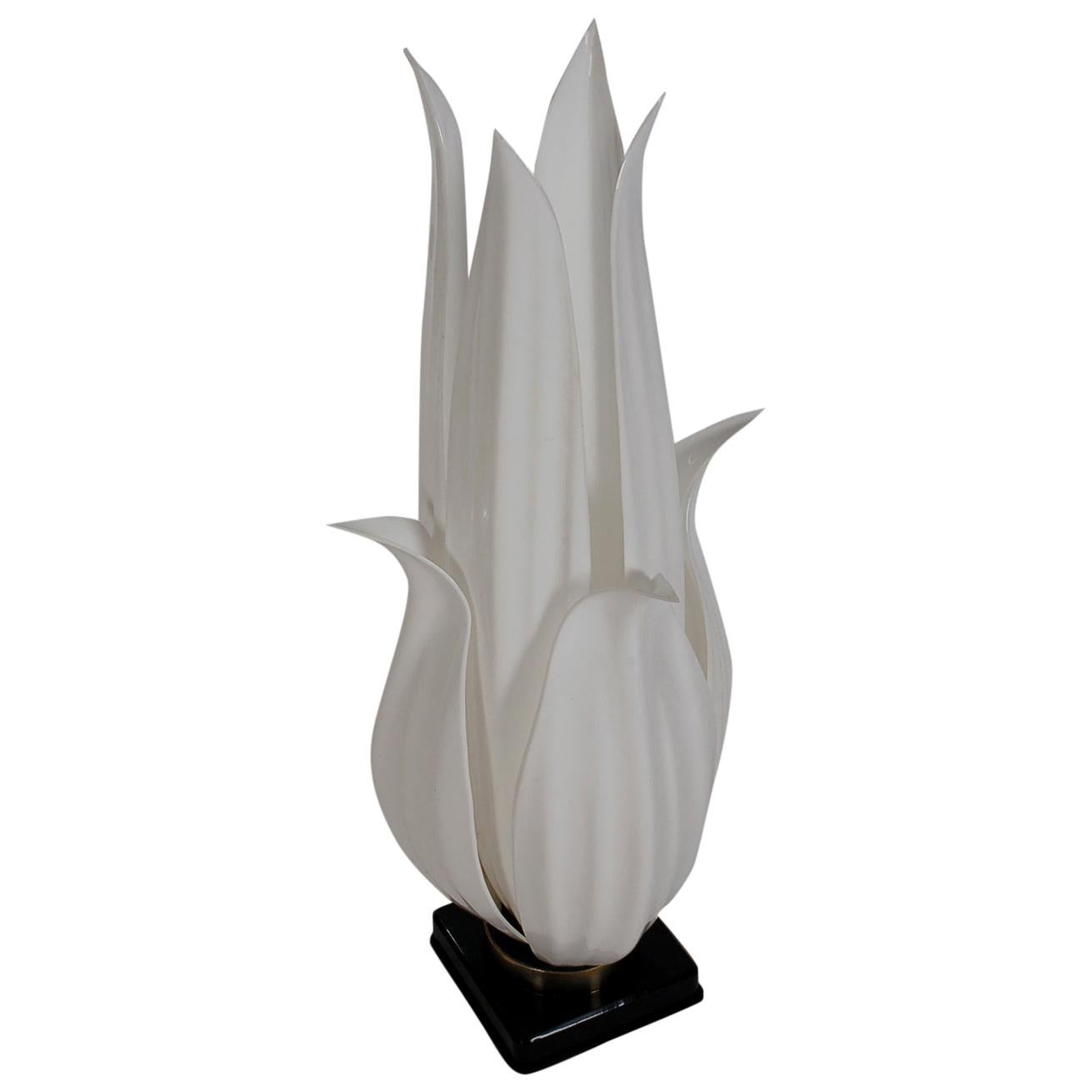 Mid-Century Modern Black and White Flower Form Acrylic Table Lamp by Rougier