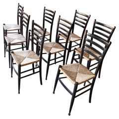 Mid-Century Modern Black Bast Chiavari Dining Chairs, Italy 1960s