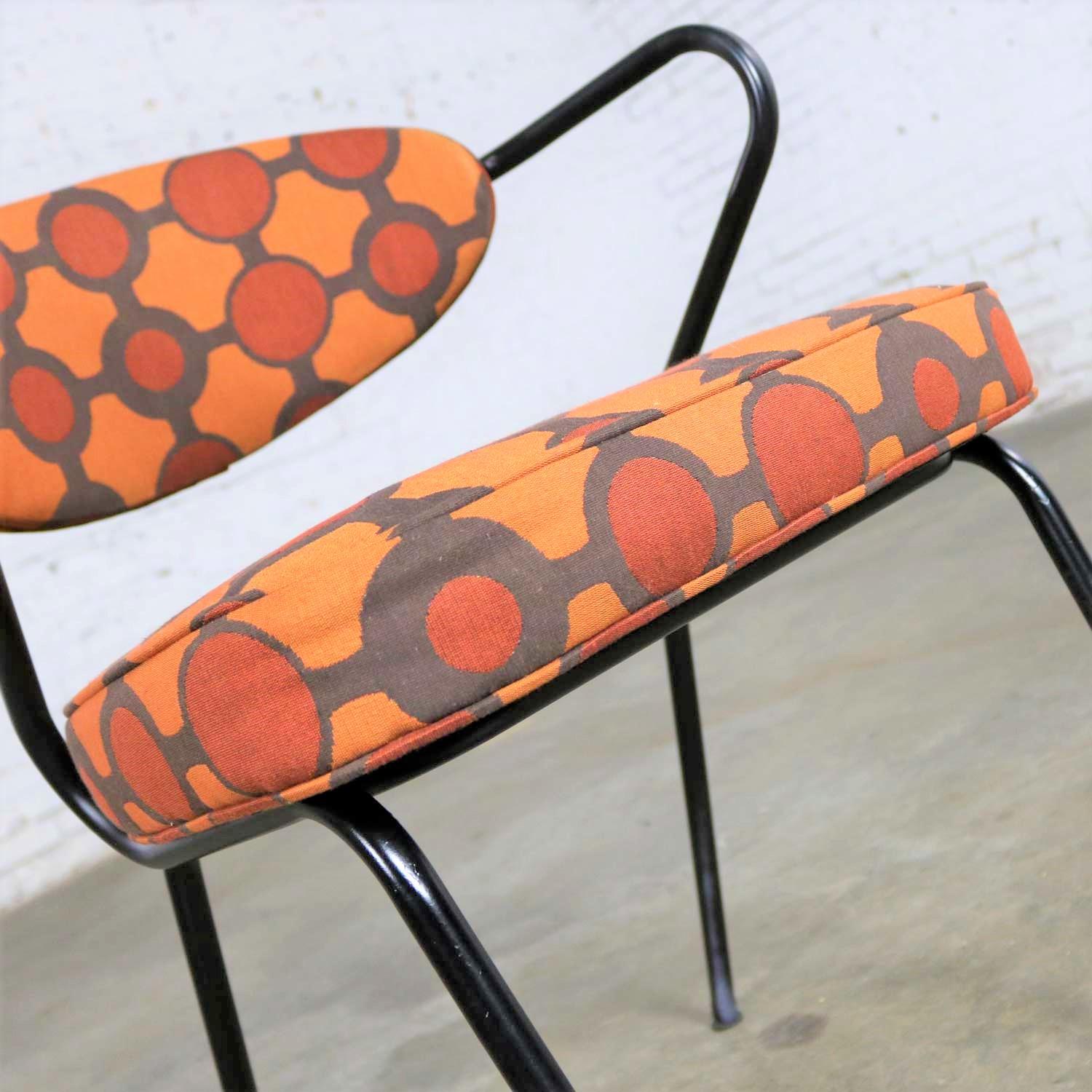 Mid-Century Modern Black Bent Steel Tube Armchair with New Orange Upholstery For Sale 4