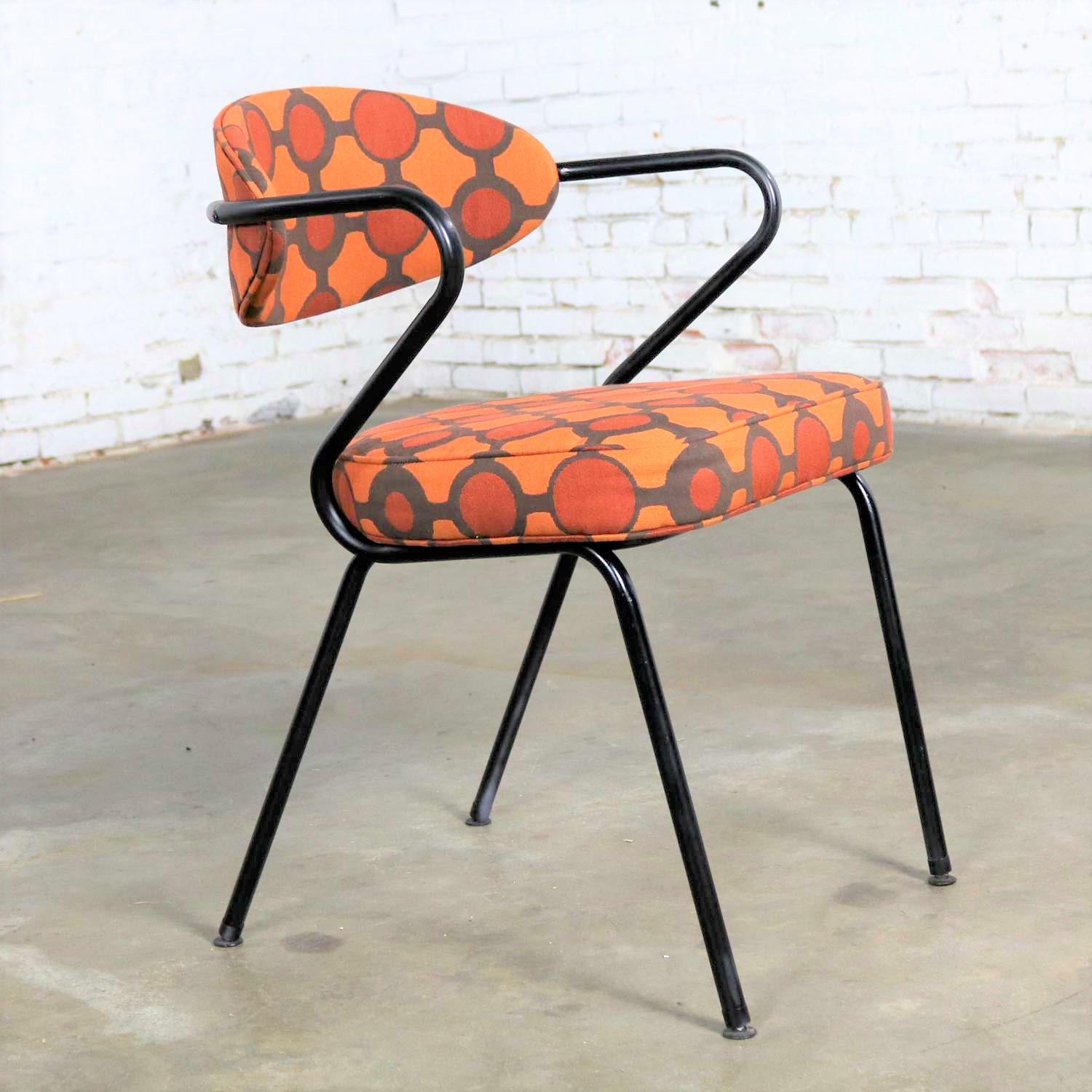 Painted Mid-Century Modern Black Bent Steel Tube Armchair with New Orange Upholstery