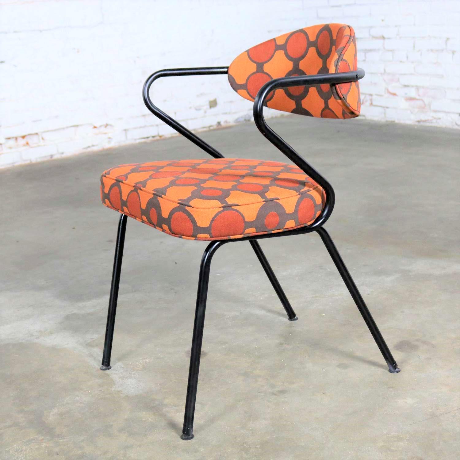 Mid-Century Modern Black Bent Steel Tube Armchair with New Orange Upholstery In Good Condition For Sale In Topeka, KS