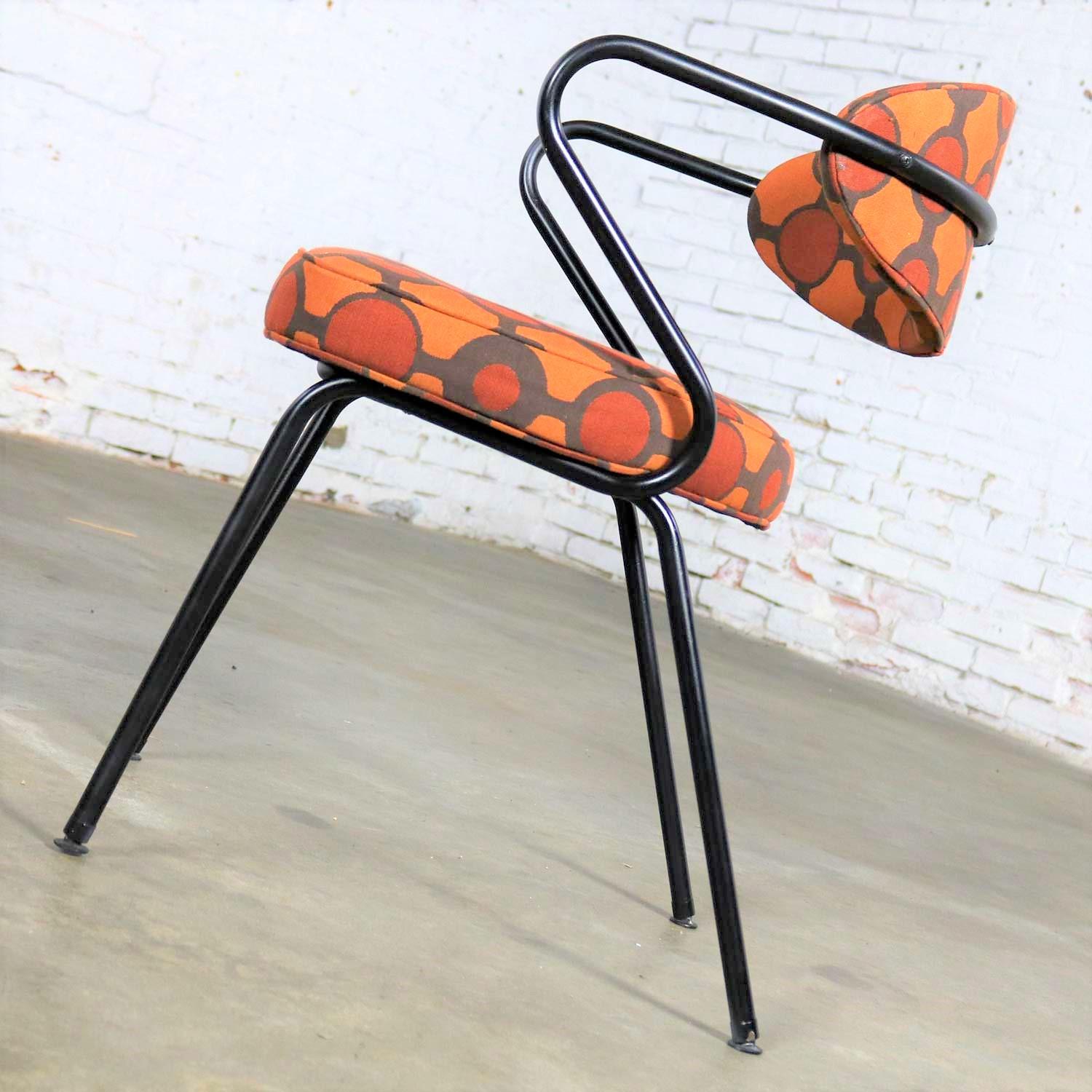 20th Century Mid-Century Modern Black Bent Steel Tube Armchair with New Orange Upholstery For Sale