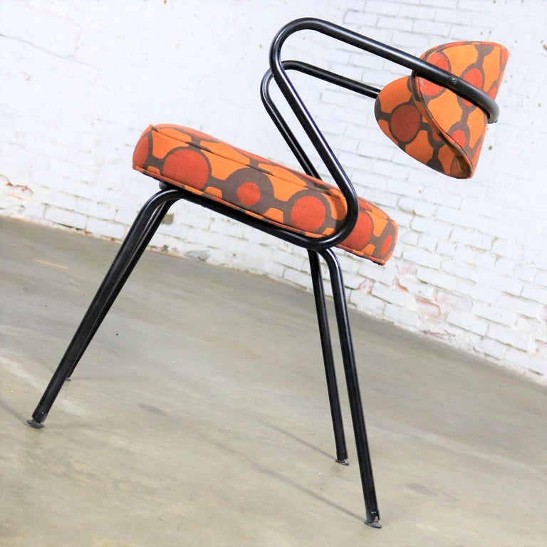 MidCentury Modern Black Bent Steel Tube Armchair with New Orange