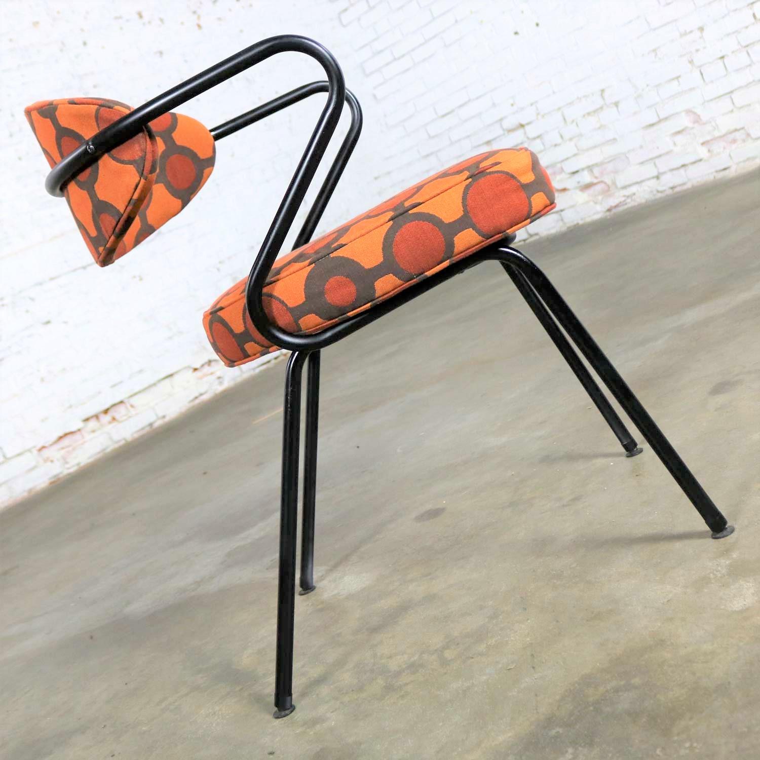 Fabric Mid-Century Modern Black Bent Steel Tube Armchair with New Orange Upholstery For Sale