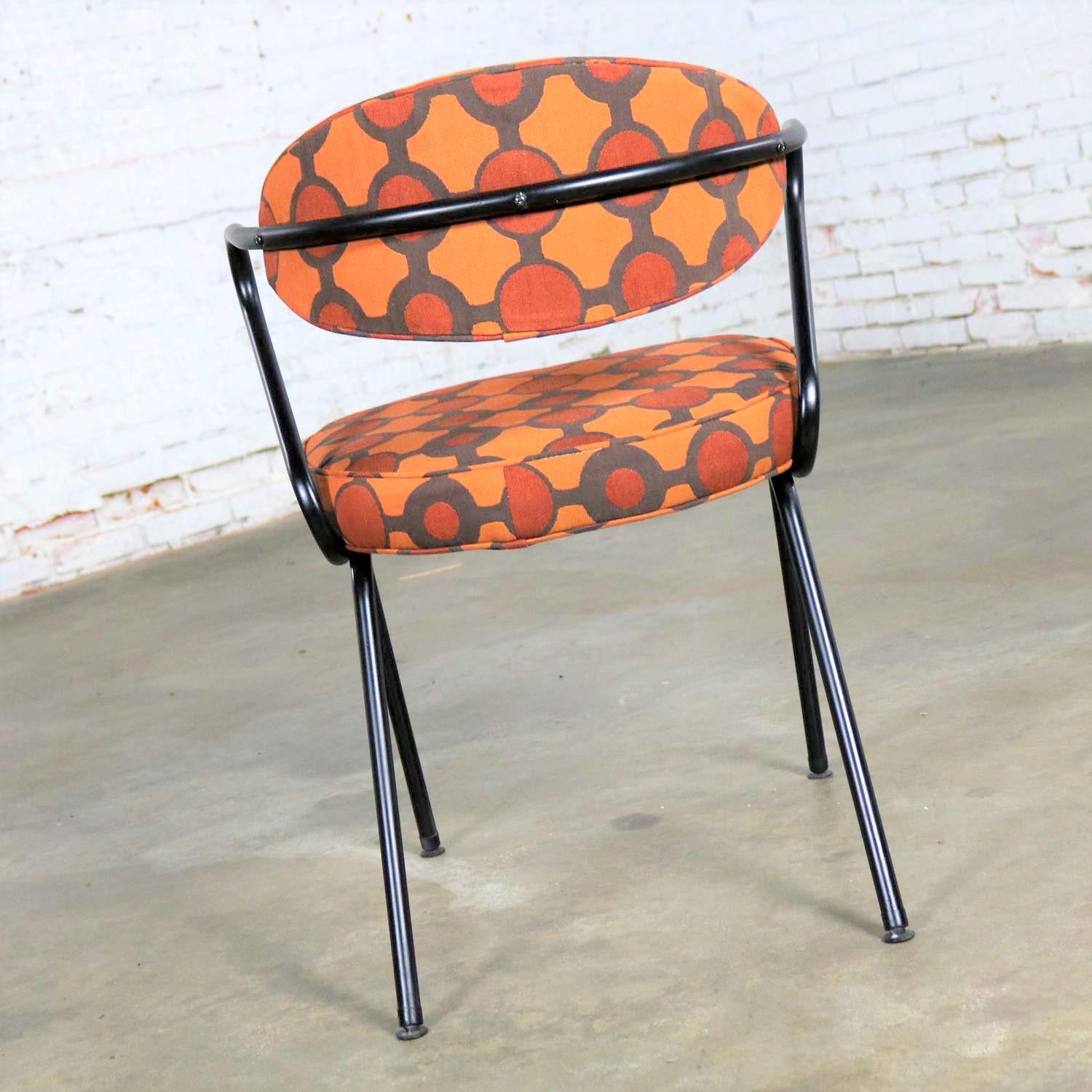 Mid-Century Modern Black Bent Steel Tube Armchair with New Orange Upholstery For Sale 1