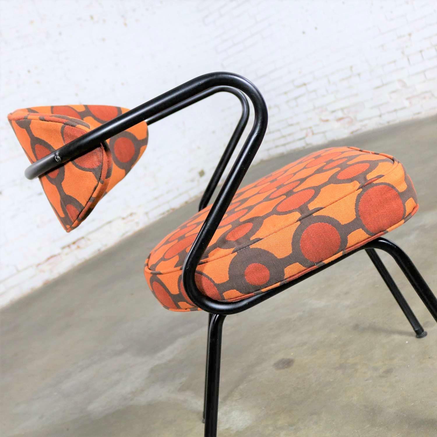Mid-Century Modern Black Bent Steel Tube Armchair with New Orange Upholstery For Sale 2