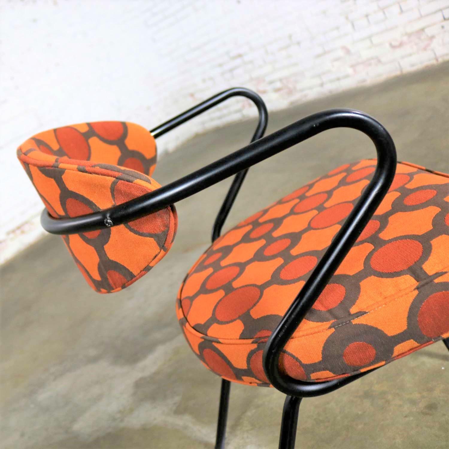 Mid-Century Modern Black Bent Steel Tube Armchair with New Orange Upholstery For Sale 3
