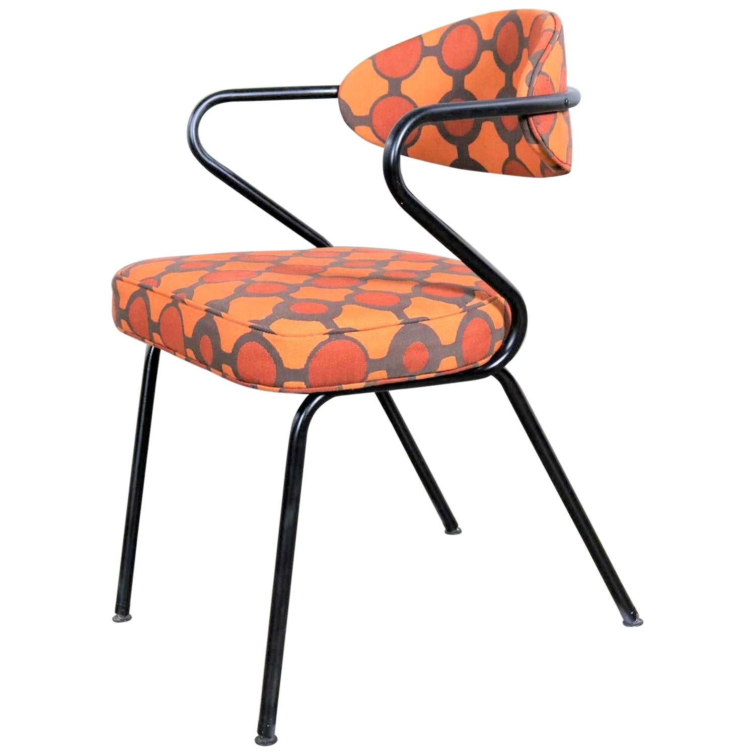 Mid-Century Modern Black Bent Steel Tube Armchair with New Orange Upholstery