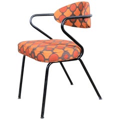 Mid-Century Modern Black Bent Steel Tube Armchair with New Orange Upholstery