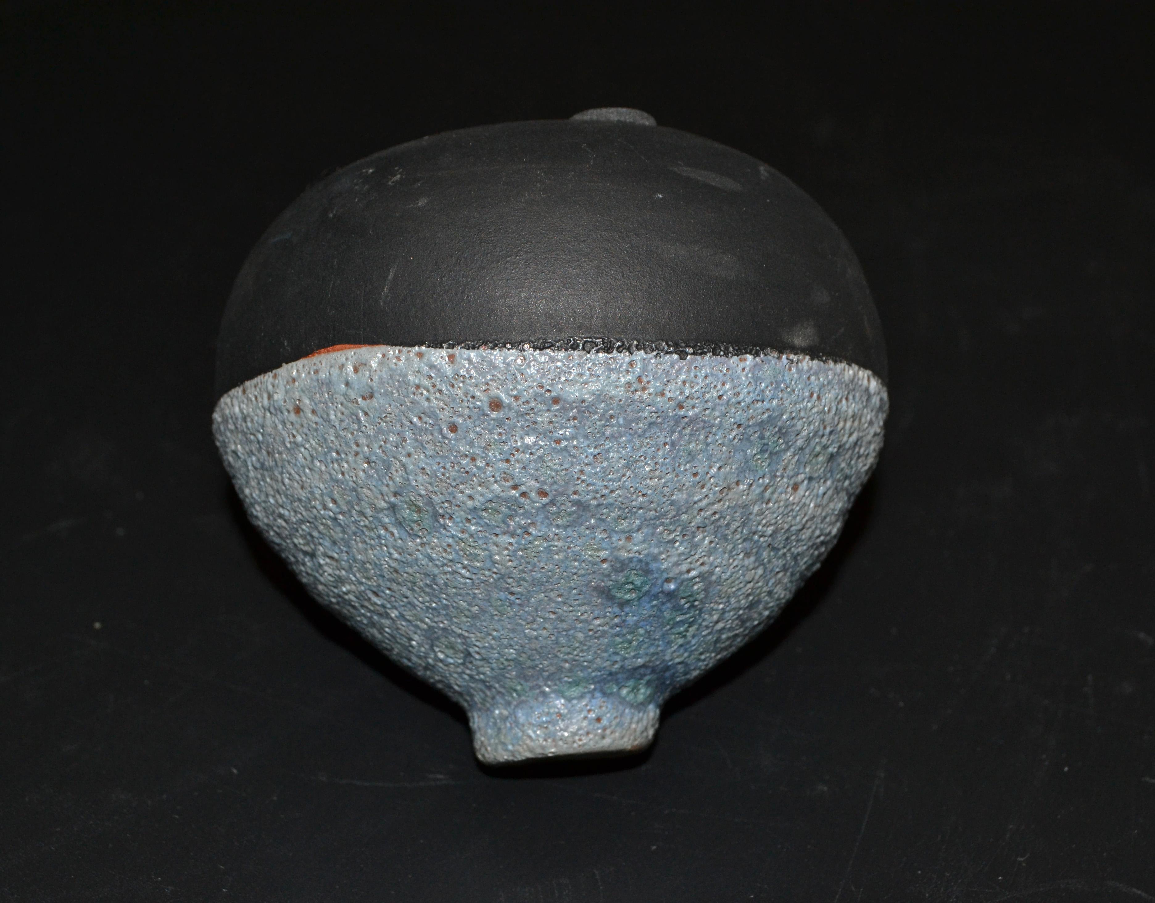 Mid-Century Modern Black & Blue American Raku Vase, Vessel Studio Art Pottery 80 For Sale 3