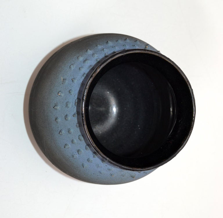 American Raku Mid-Century Modern Black and Blue American Raku Vase, Vessel Studio Art ...