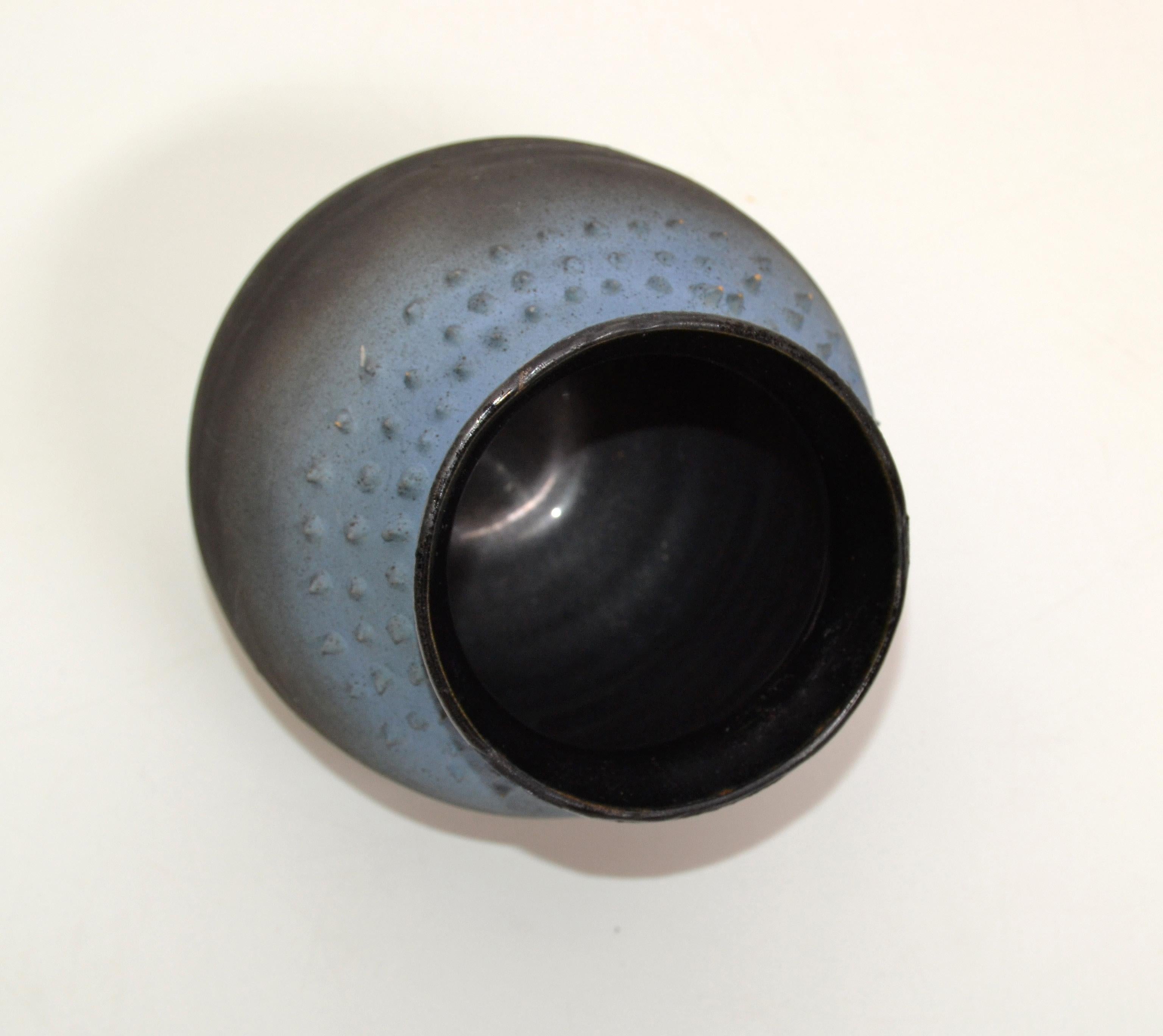 Late 20th Century Mid-Century Modern Black & Blue American Raku Vase, Vessel Studio Art Pottery For Sale