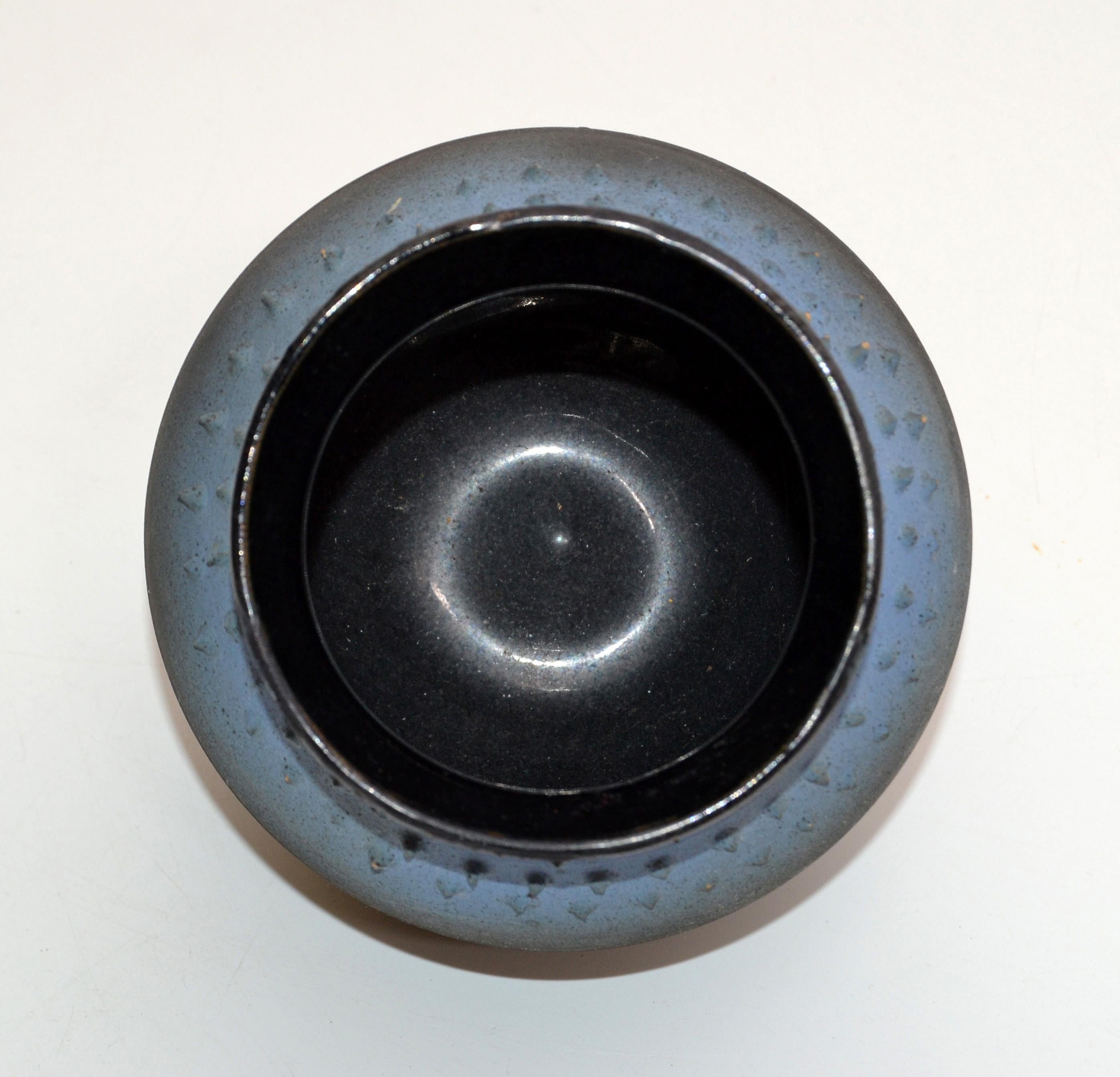 Mid-Century Modern Black & Blue American Raku Vase, Vessel Studio Art Pottery For Sale 1