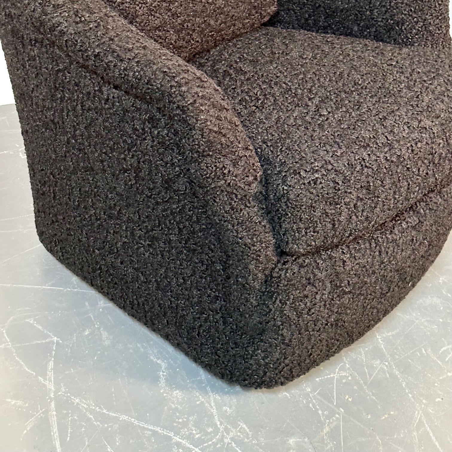 Mid-Century Modern Black Boucle Tub / Swivel / Lounge Chair, Faux Fur For Sale 6