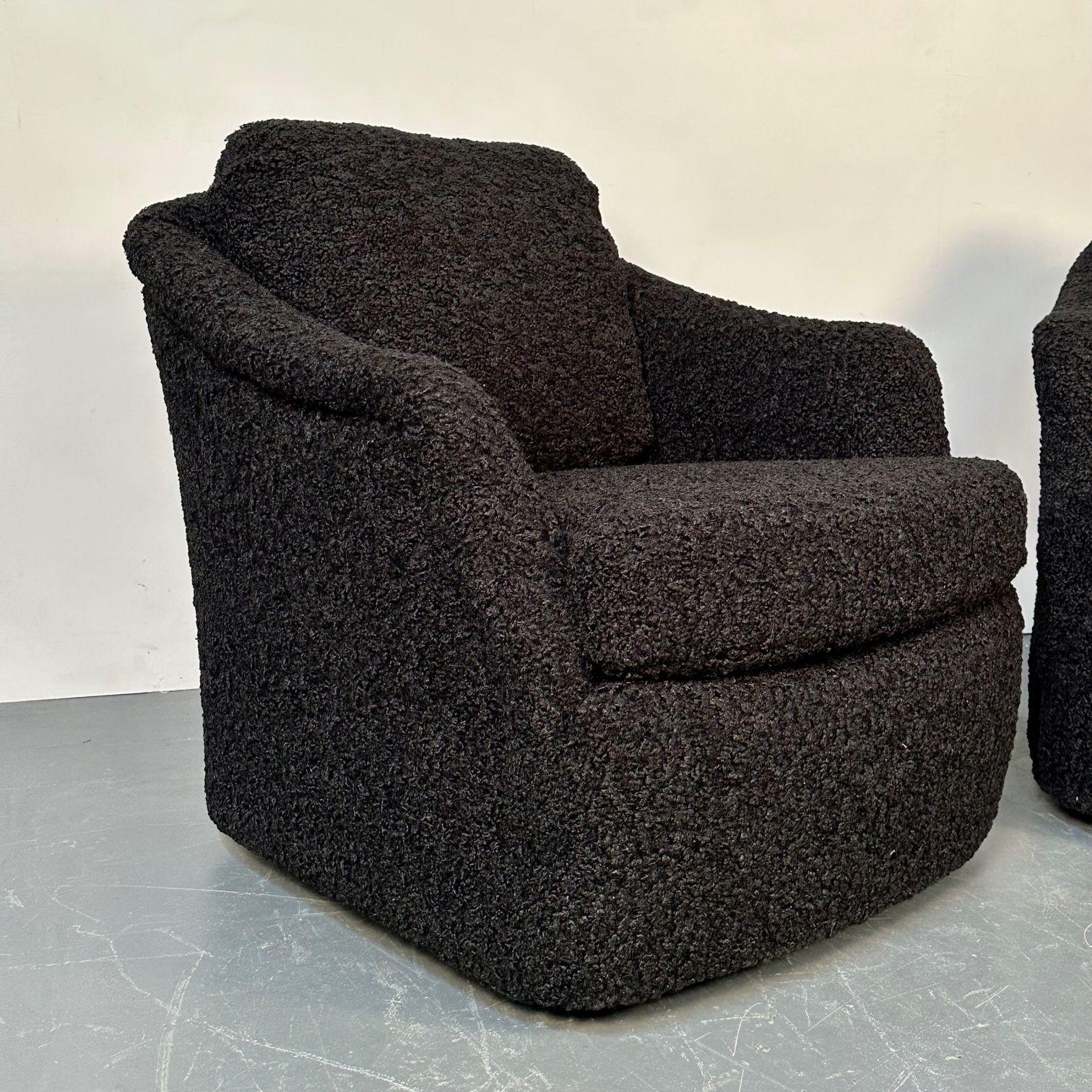 Mid-Century Modern Black Boucle Tub / Swivel / Lounge Chair, Faux Fur

29H x 31.75W x 34D / SH 19