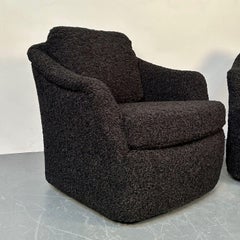 Mid-Century Modern Black Boucle Tub / Swivel / Lounge Chair, Faux Fur