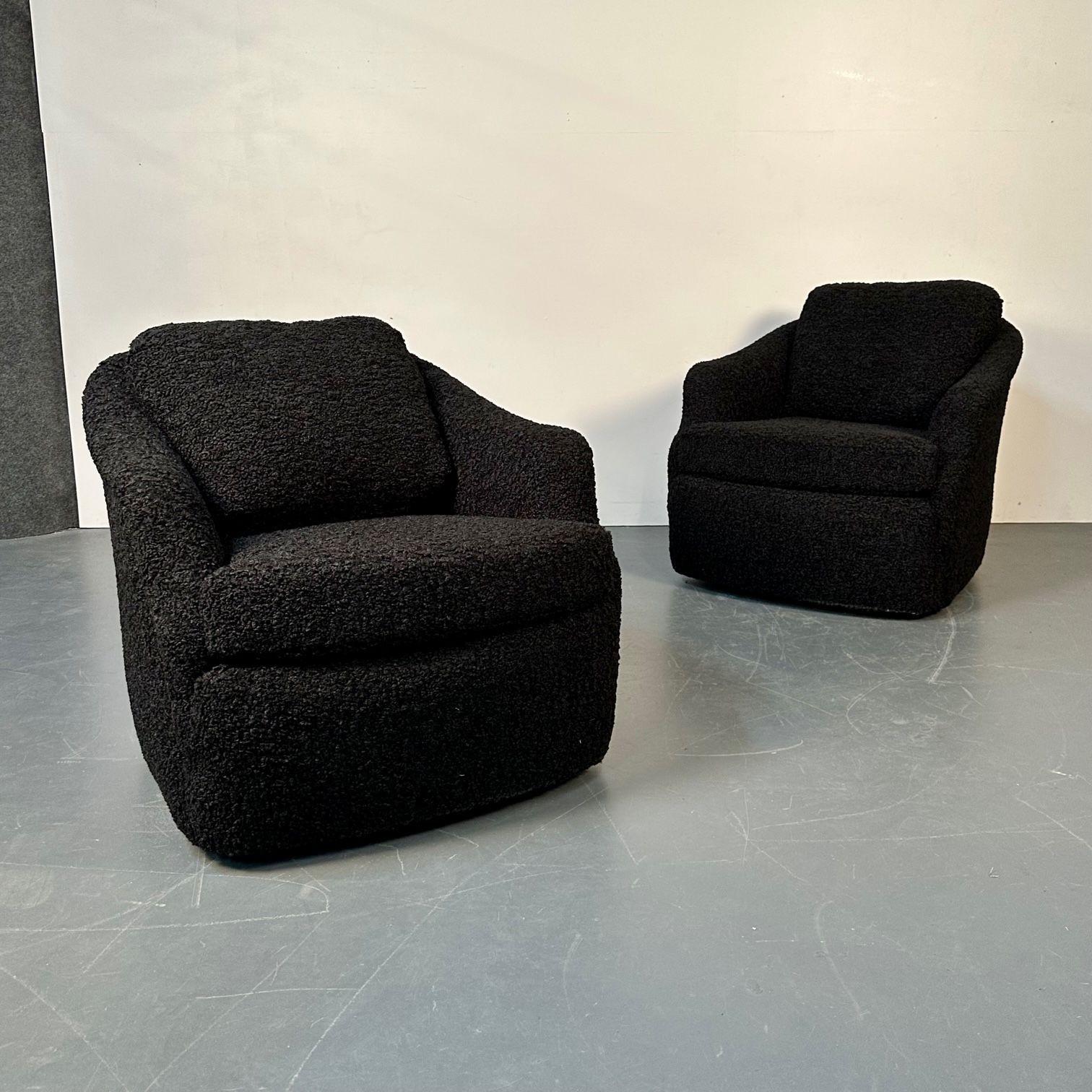 Mid-Century Modern Black Boucle Tub / Swivel / Lounge Chair, Faux Fur For Sale 3