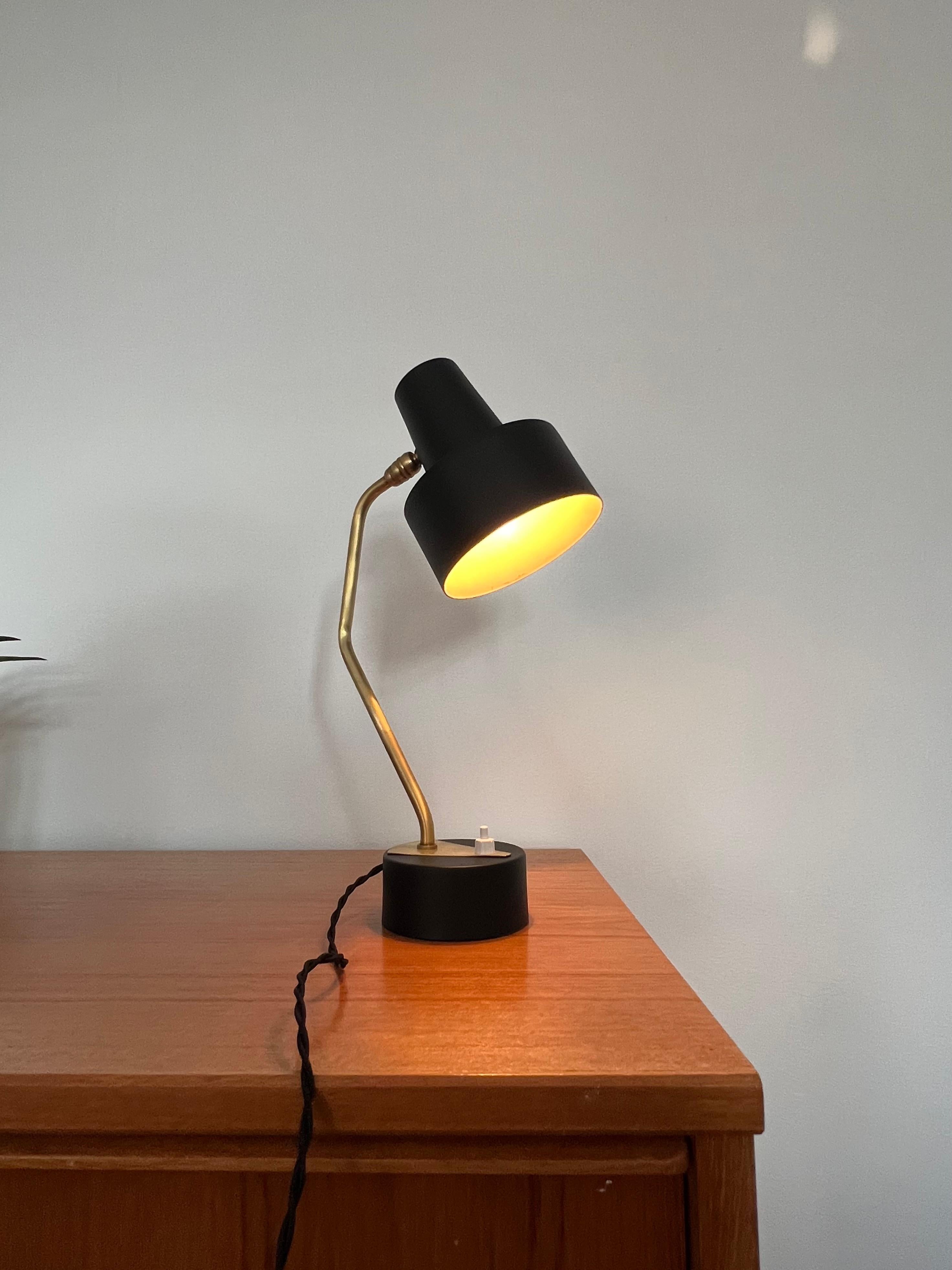 French Mid Century Modern Black & Brass Disderot Desk Lamp For Sale