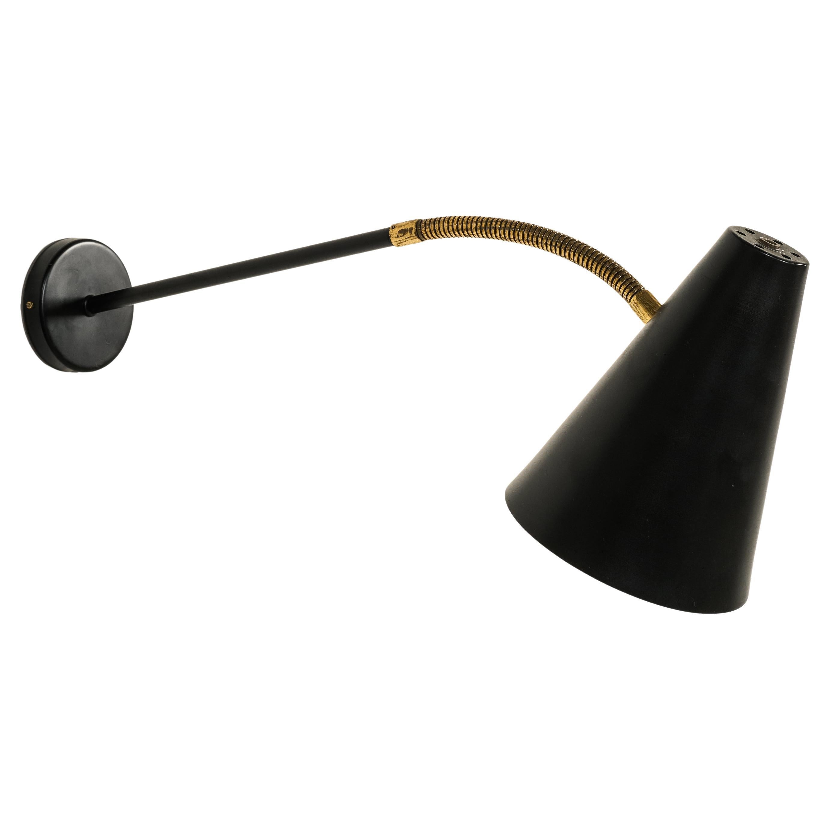 Mid-Century Modern Black & Brass Wall Lamp by Valinte, Finland, 1950s