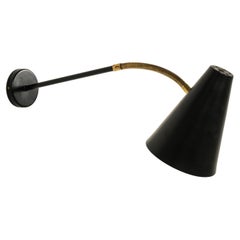Mid-Century Modern Black & Brass Wall Lamp by Valinte, Finland, 1950s